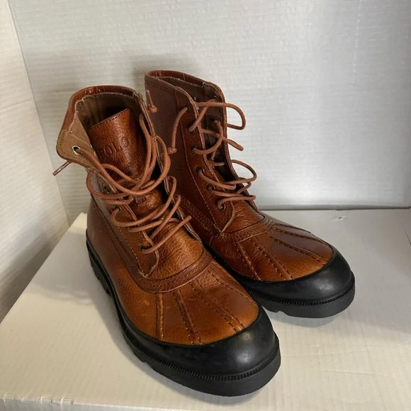 Polo Ralph Lauren Udel Dark Brown Leather Duck Boots Mens Size 7D - Picture 2 of 11